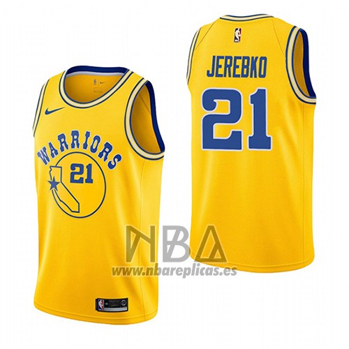 Camiseta Golden State Warriors Jonas Jerebko NO 21 Hardwood Classic 2018-19 Amarillo